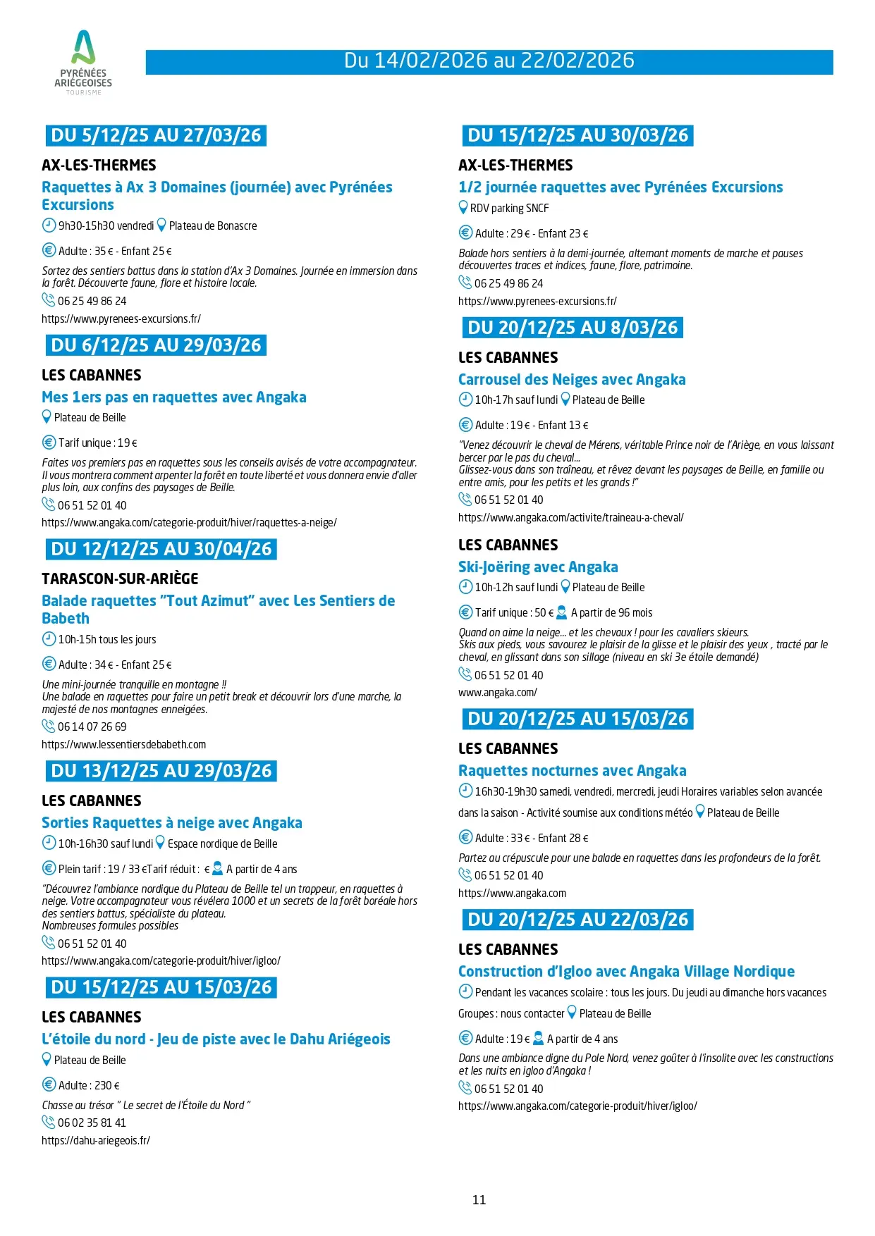 Du 14 au 22.02.Programme Animations & Activités