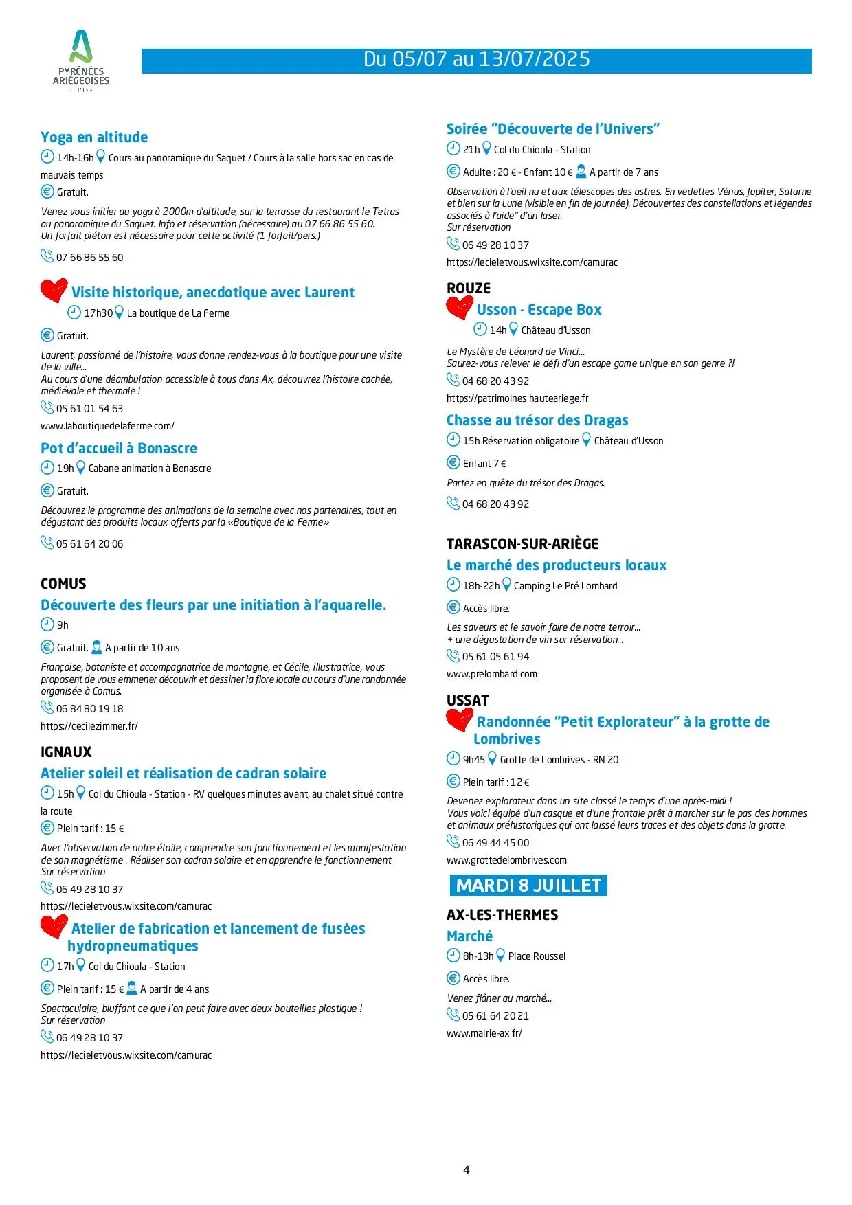 Du 05 au 13.07.Programme Animations & Activités