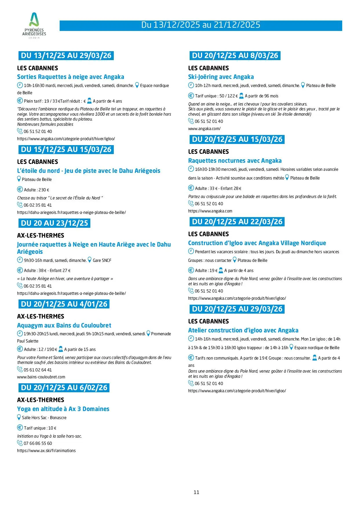 Du 13 au 21.12.Programme Animations & Activités