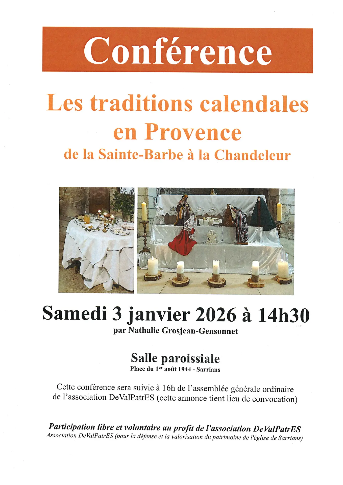 Conférence : Les traditions calendales en Provence_Sarrians