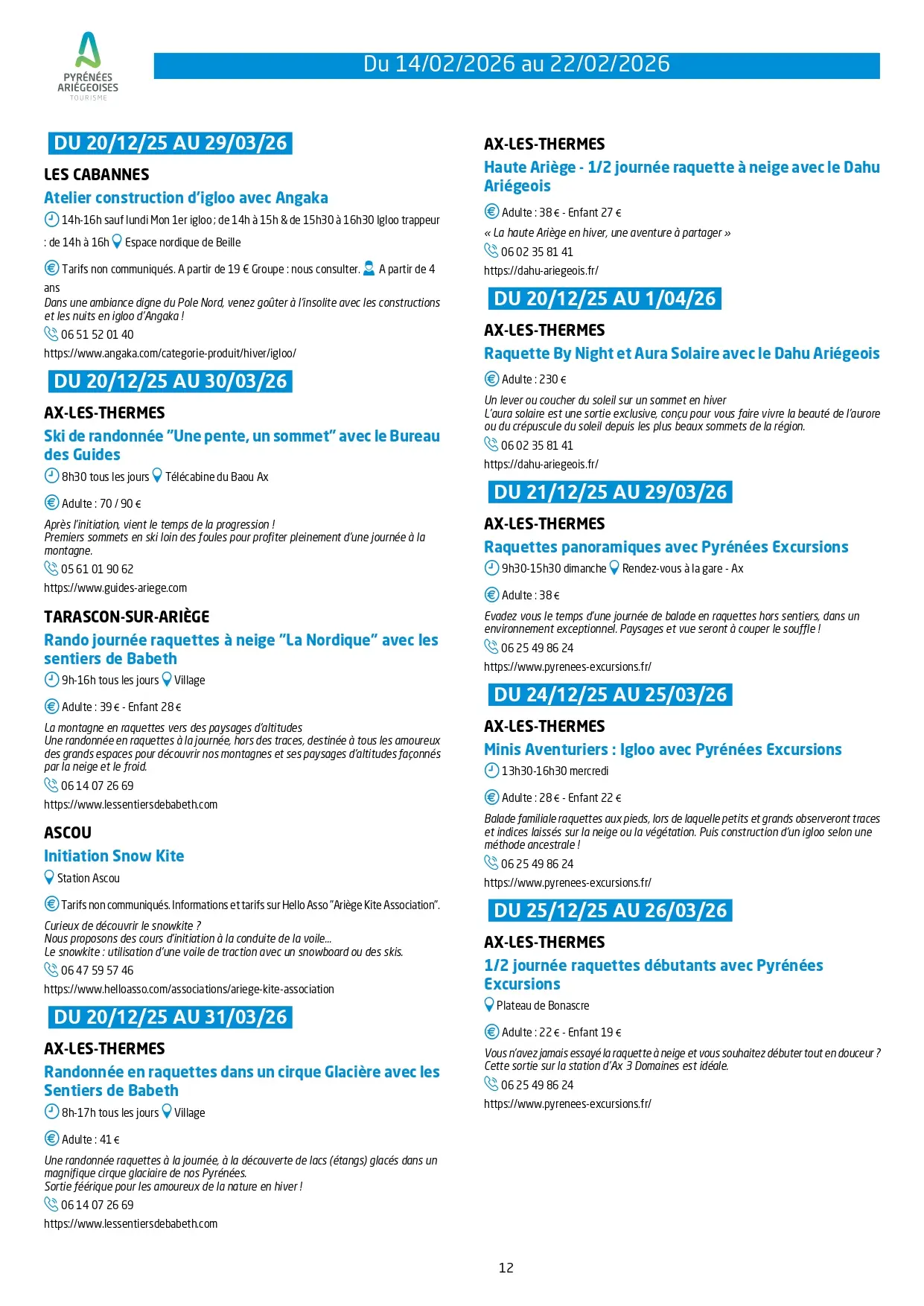 Du 14 au 22.02.Programme Animations & Activités