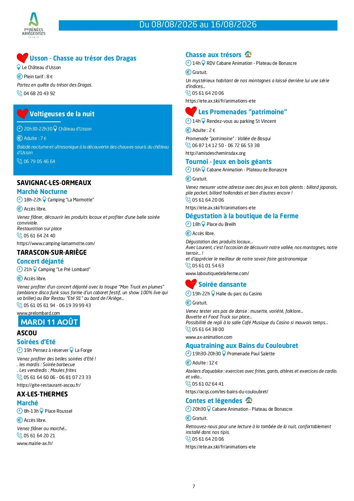 Programme des animations et des activités des Pyrénées Ariégeoises