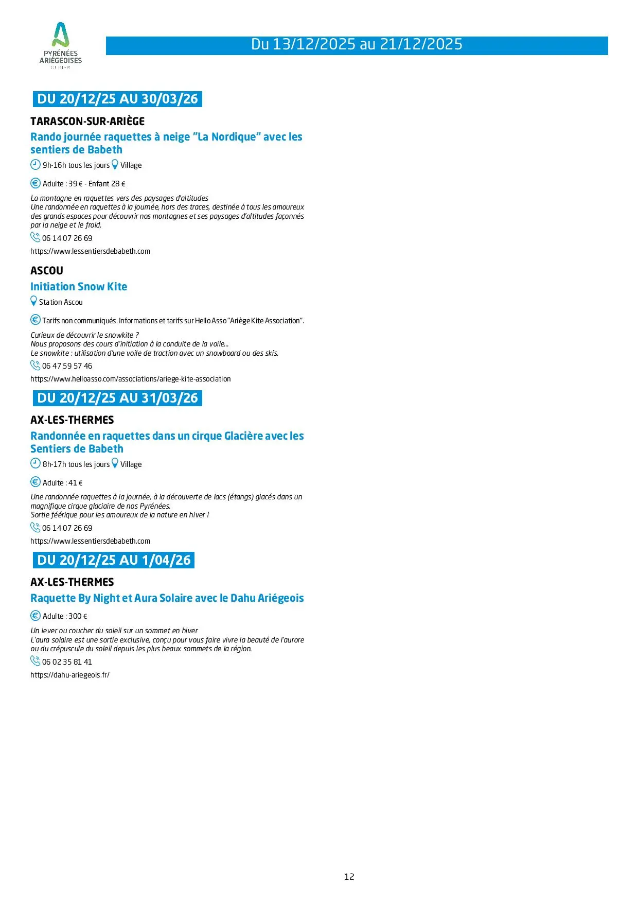 Du 13 au 21.12.Programme Animations & Activités