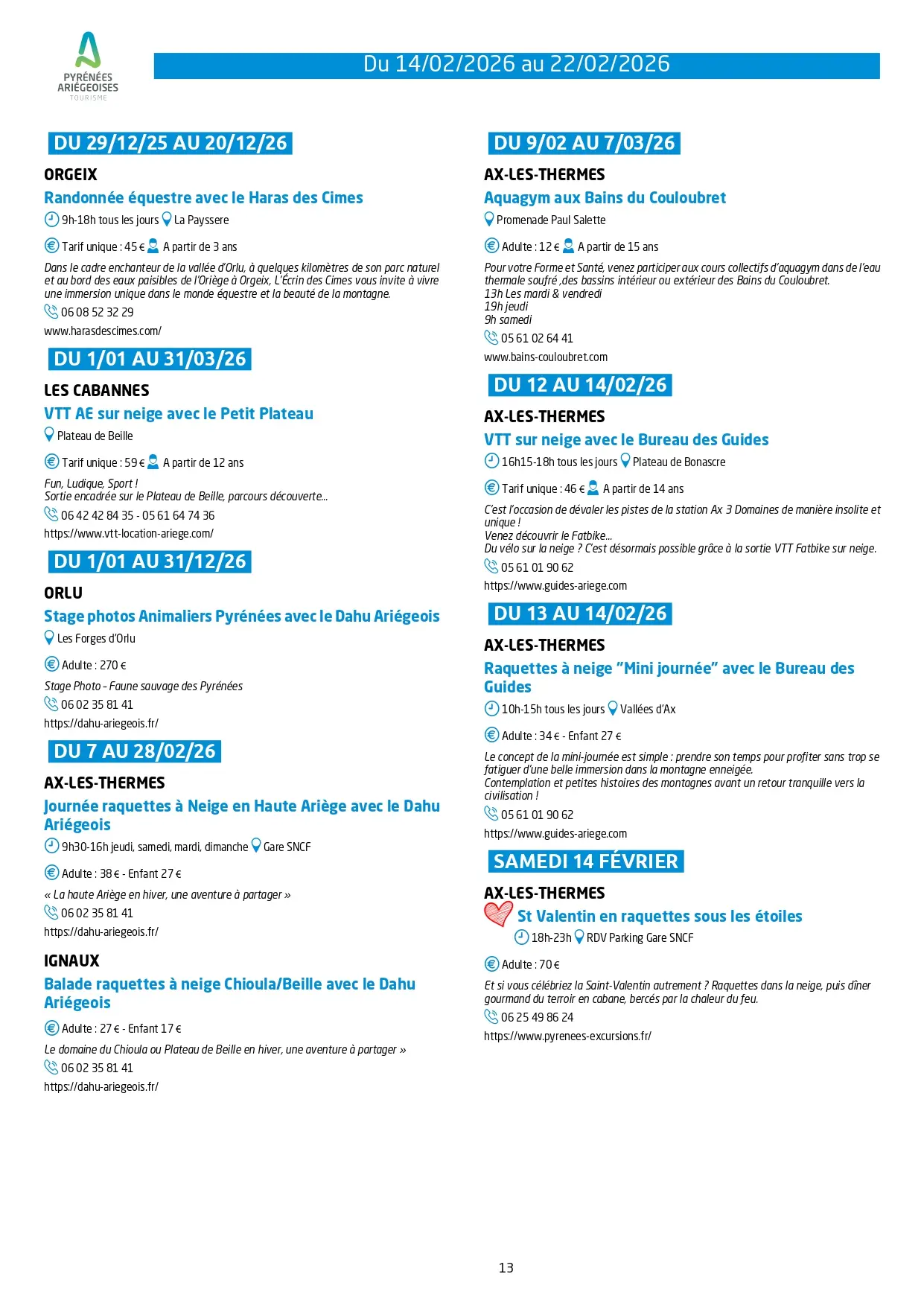 Du 14 au 22.02.Programme Animations & Activités