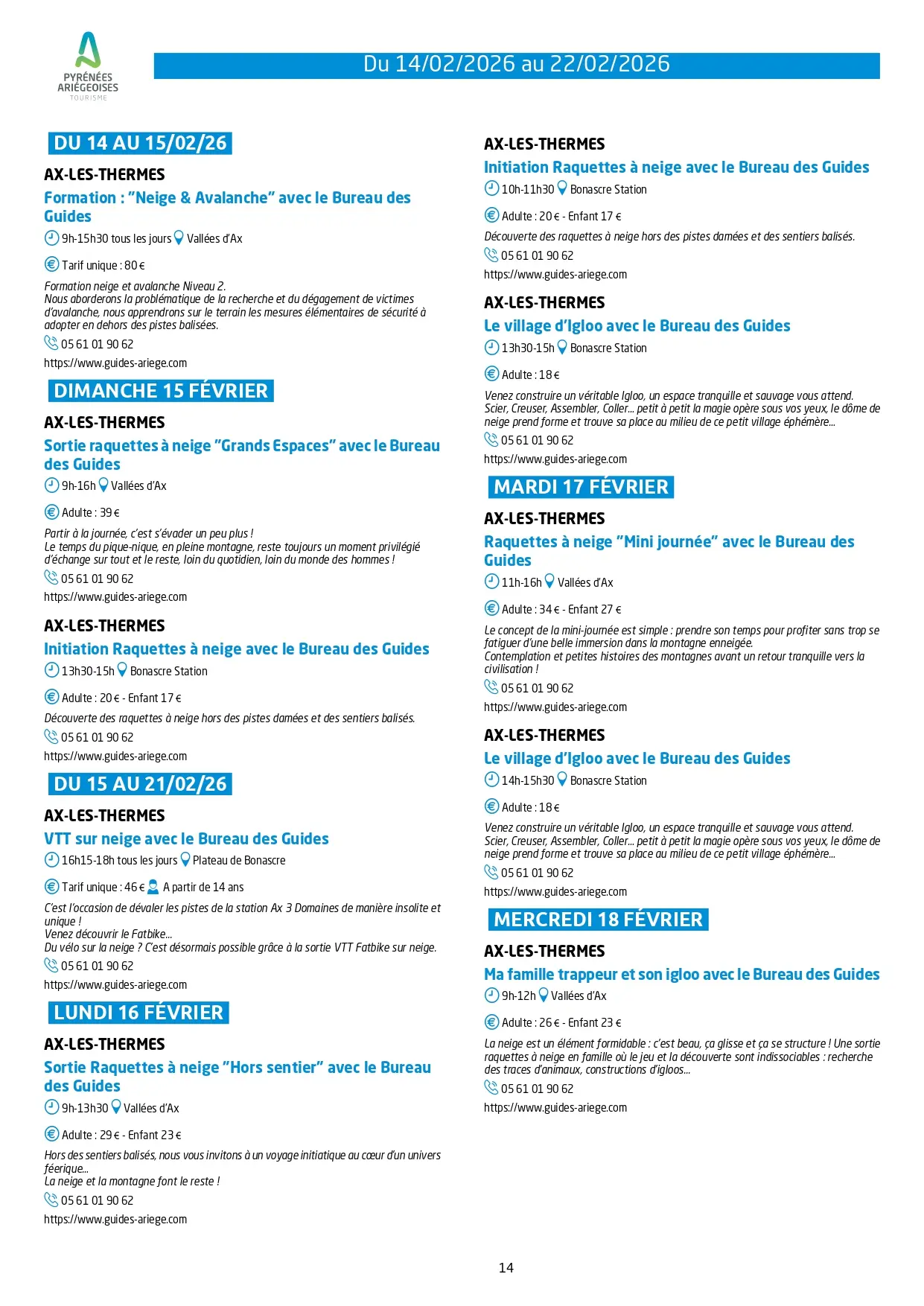 Du 14 au 22.02.Programme Animations & Activités