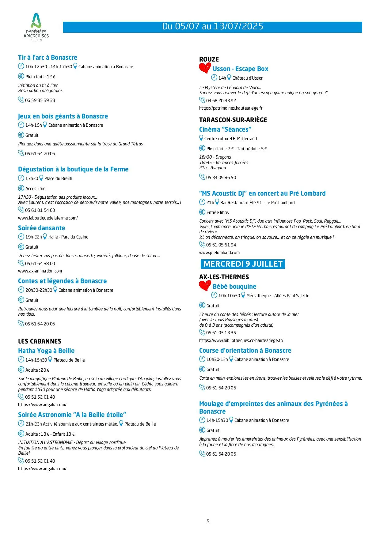 Du 05 au 13.07.Programme Animations & Activités