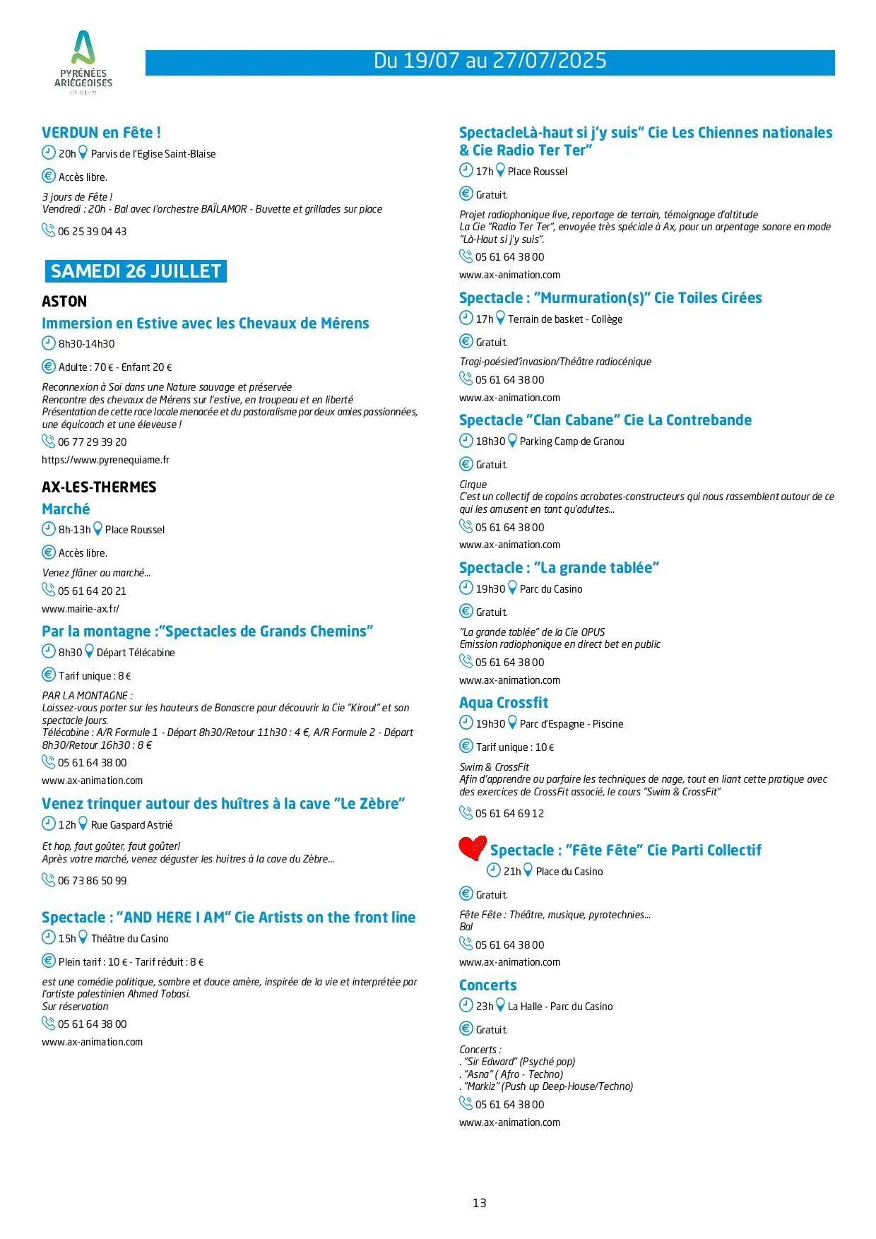 Du 19 au 27.07.Programme Animations & Activités