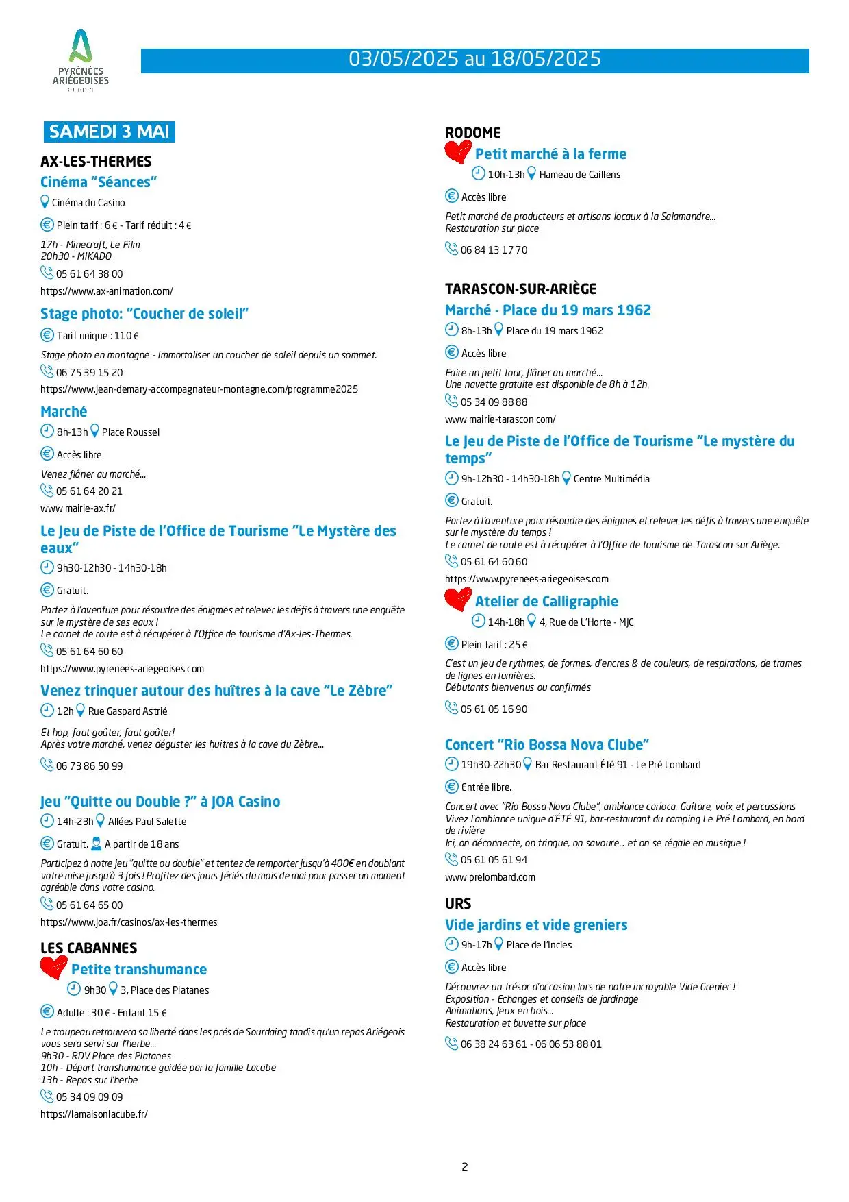 Programme du 03 au 18.05.2025