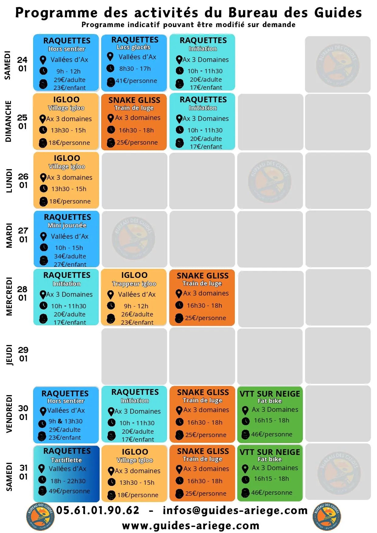 Du 24 au 31.01.Programme Bureau des Guides