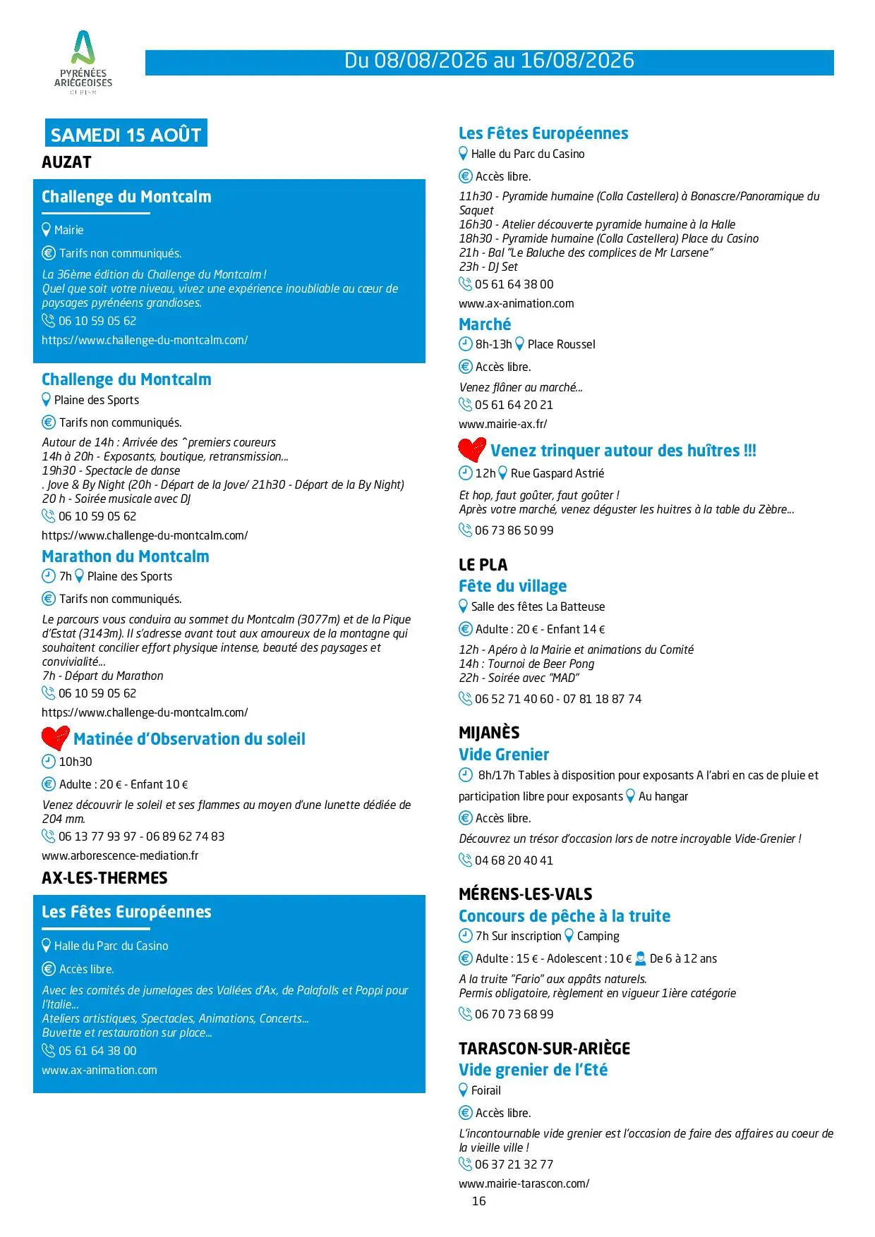 Programme des animations et des activités des Pyrénées Ariégeoises