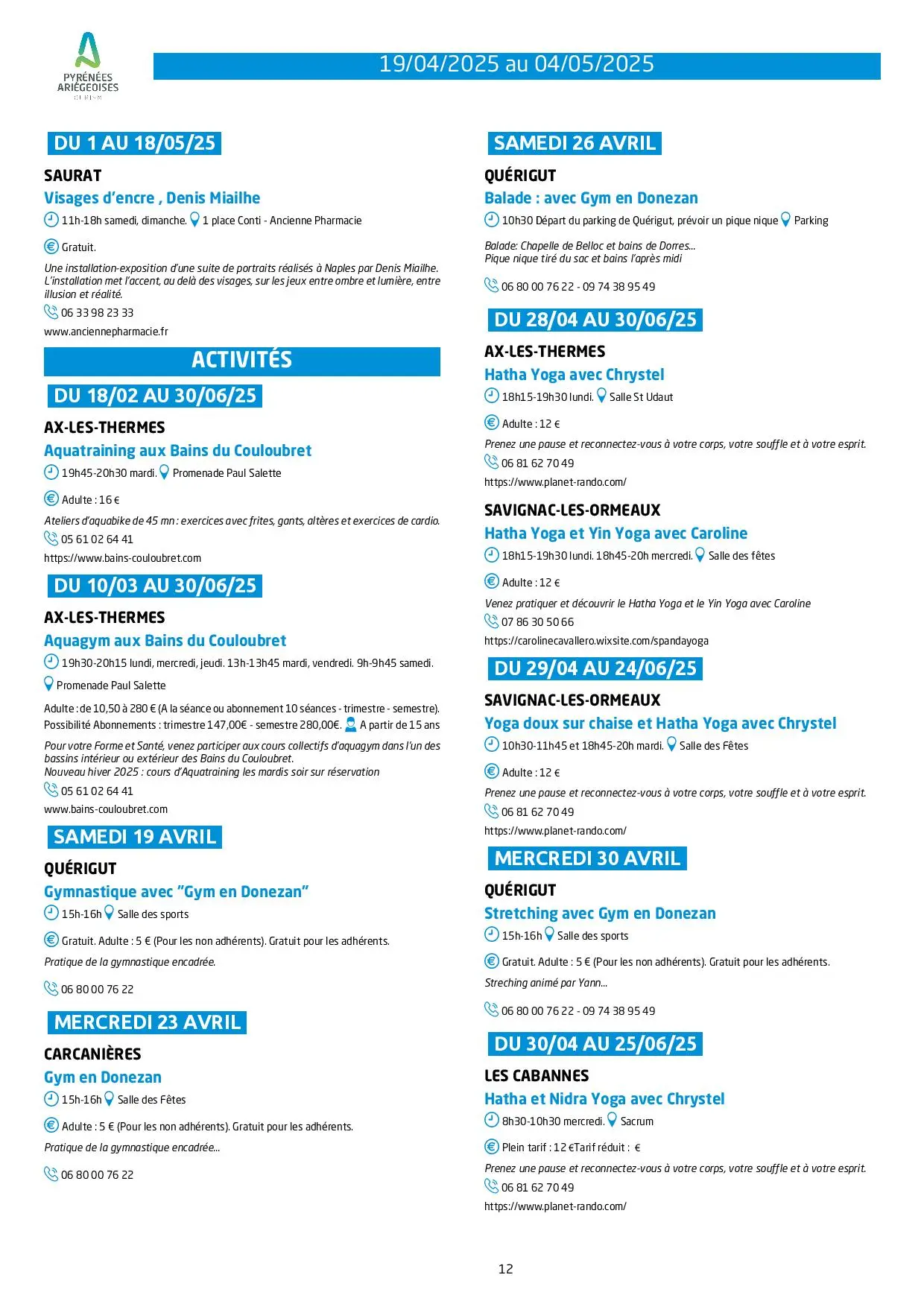 Programme du 19.04 au 04.05.2025