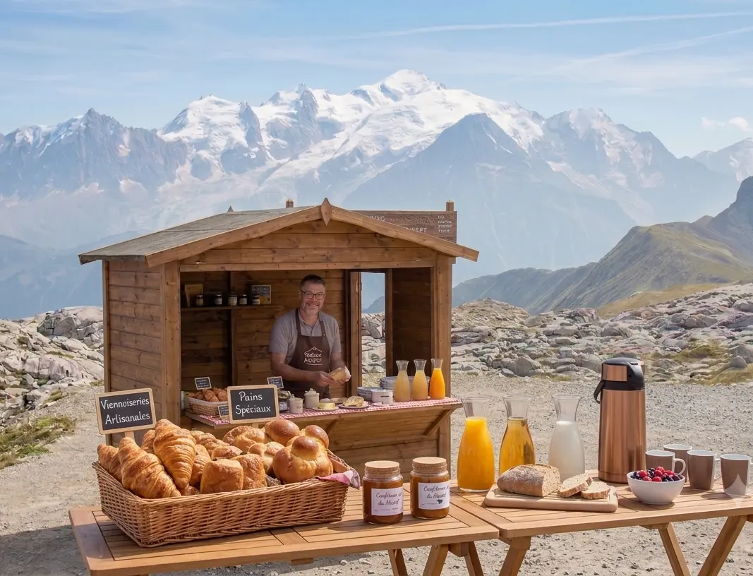 Breakfast stand with a view of Mont Blanc