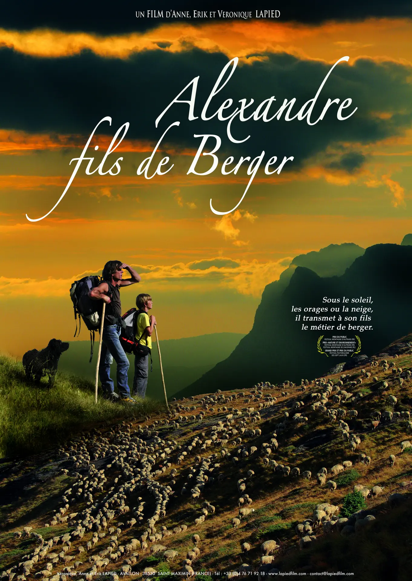 Illustration du film dans les tons orangés en montagne avec des bergers