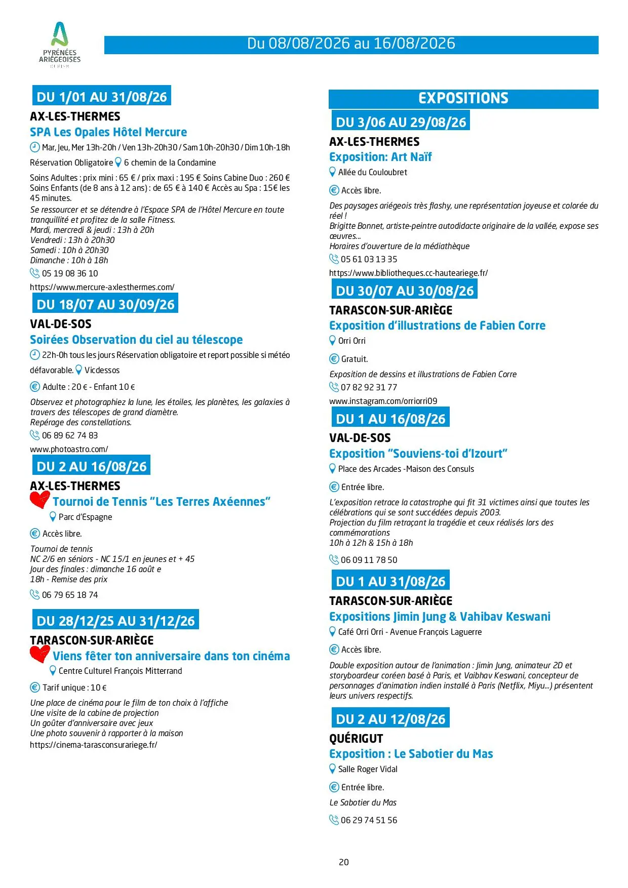 Programme des animations et des activités des Pyrénées Ariégeoises