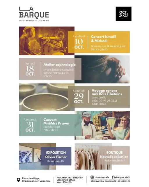 Programme d'octobre à la Barque