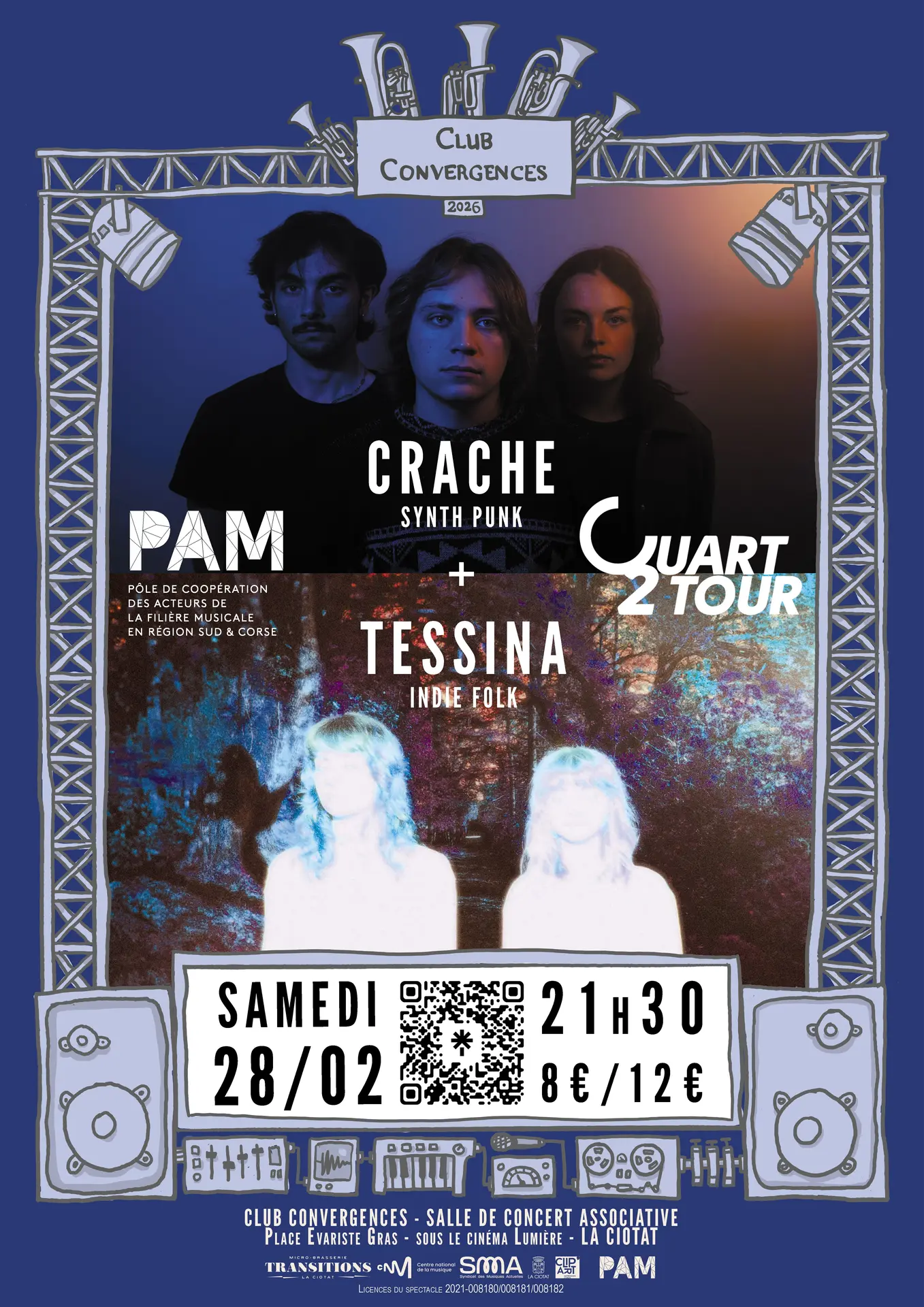Concert de synth punk du groupe Crache et indie folk de Tessina