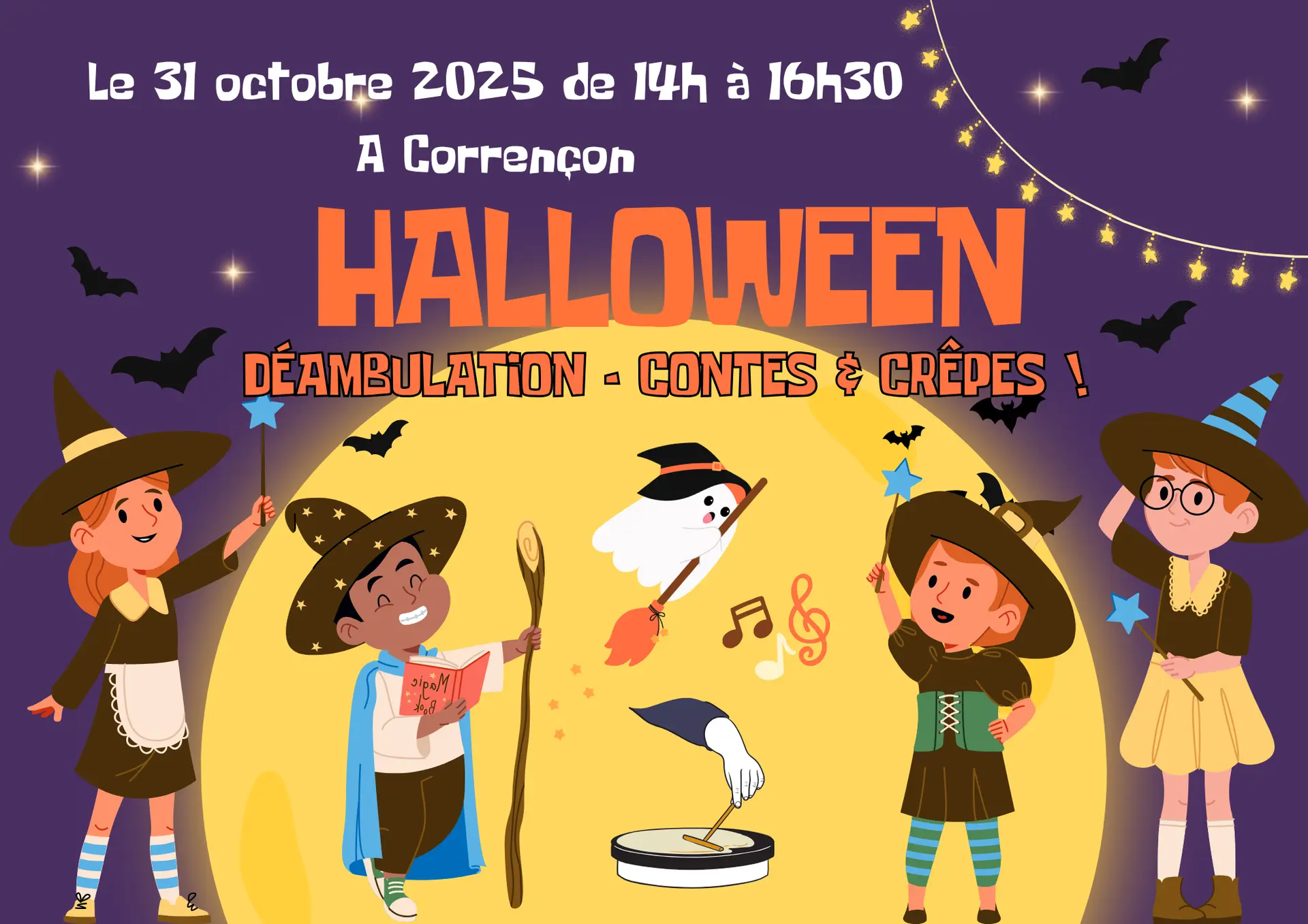 Affiche avec représentant des enfants avec des décor d'Halloween