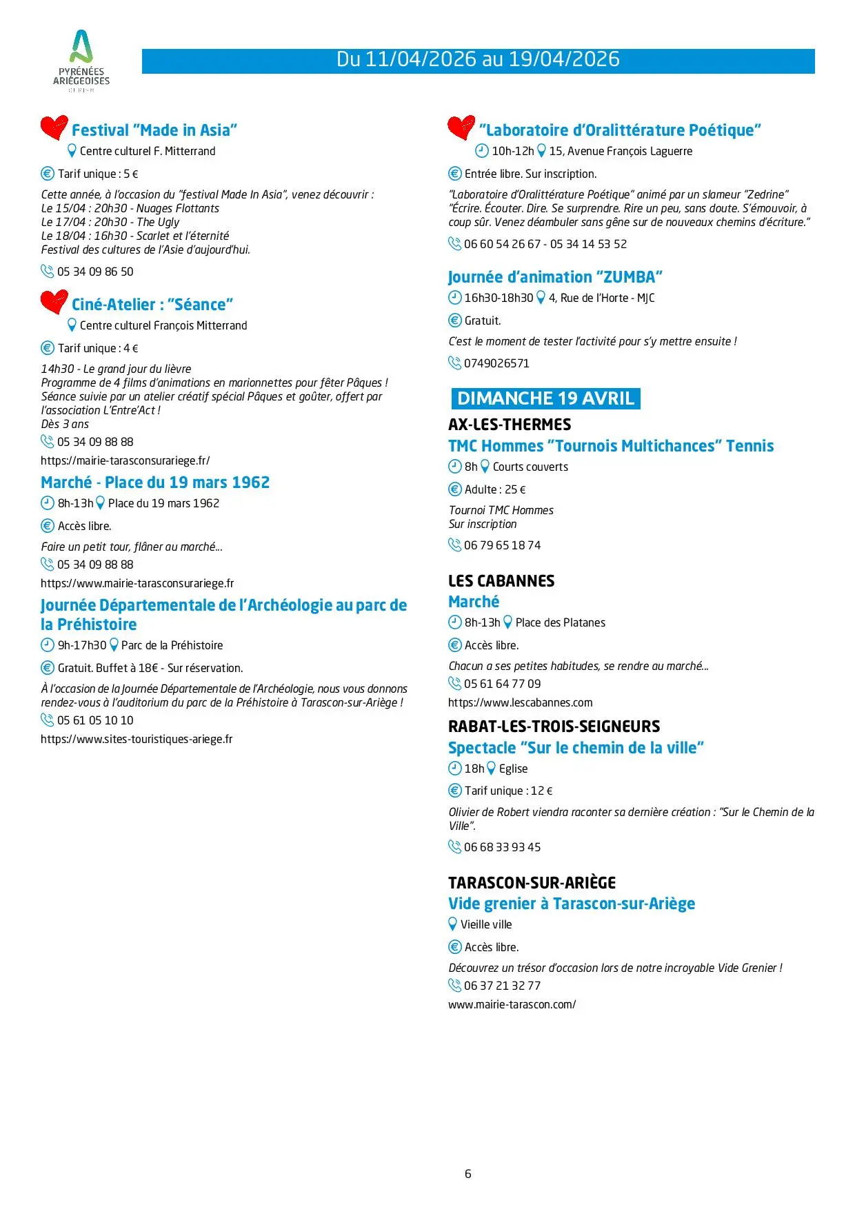 Du 11 au 19.04.Programme Animations & Activités