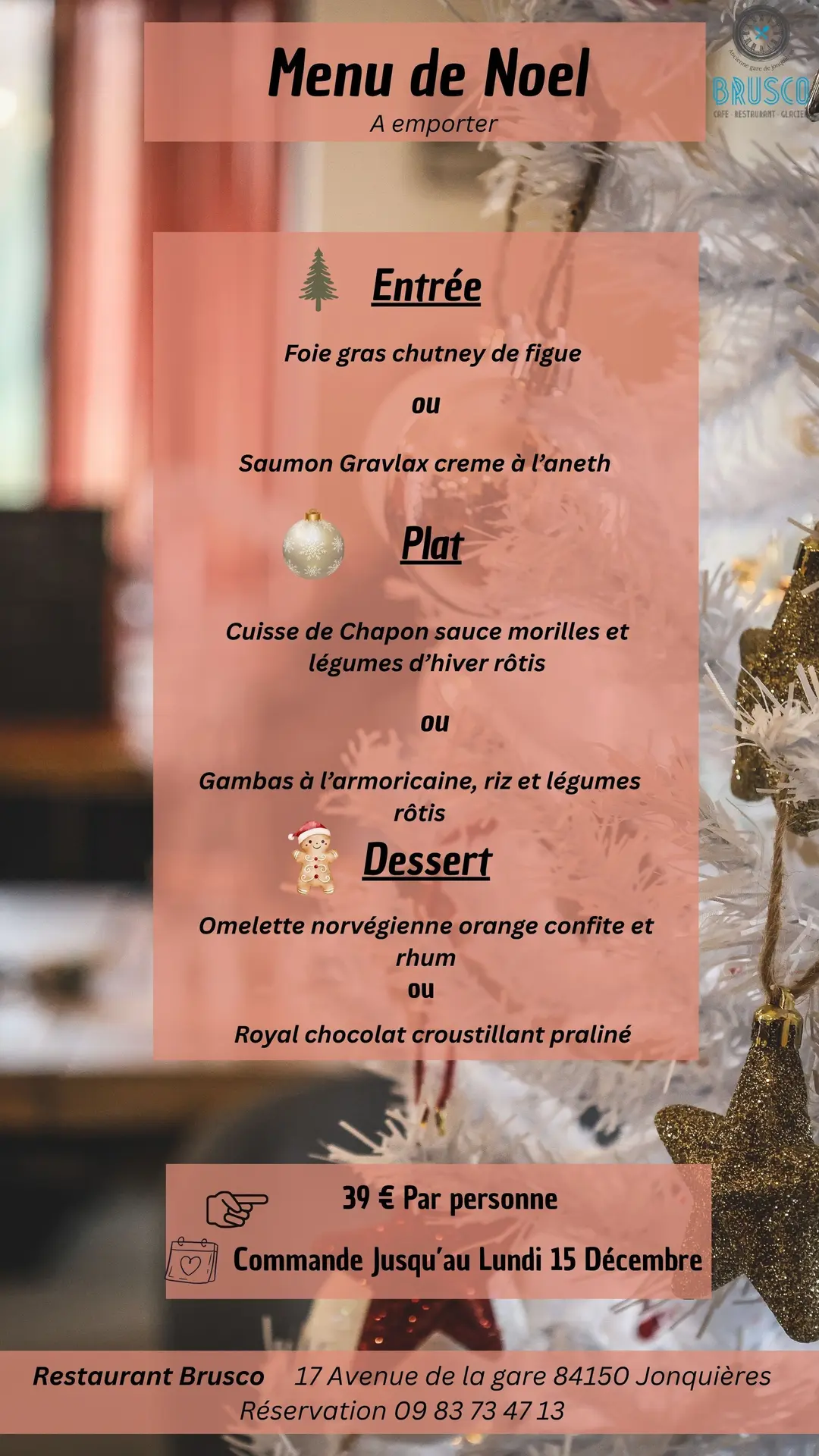 Menu de Noël à emporter