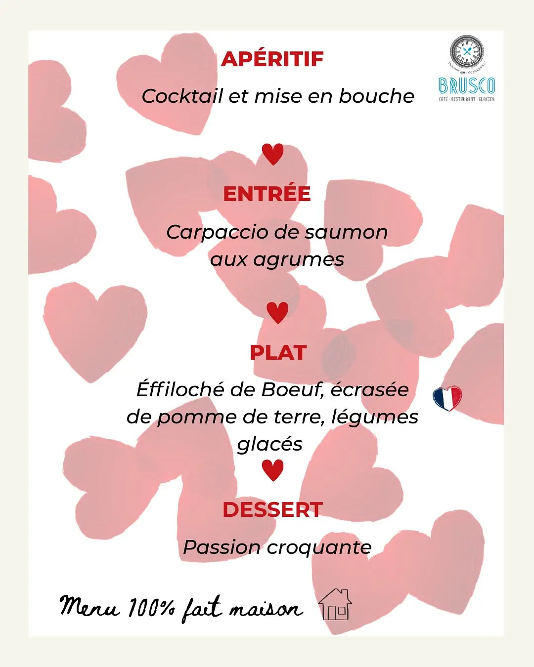 Menu Saint Valentin au Brusco