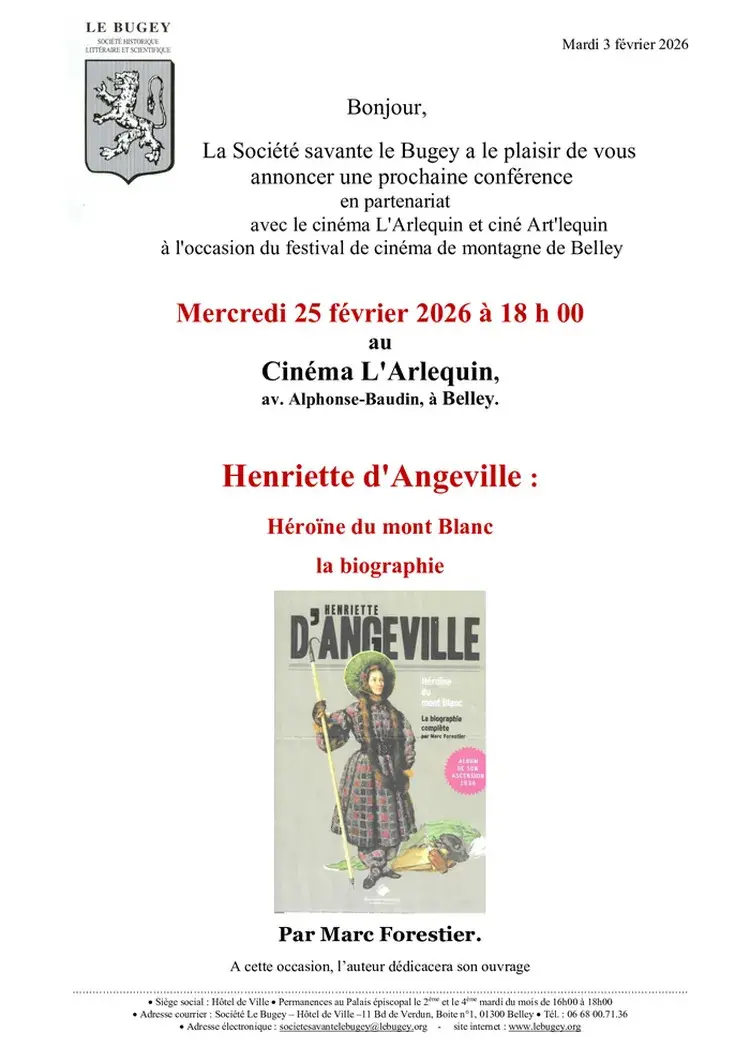 Conférence Henriette d'Angeville, héroîne du Mont Blanc_Belley
