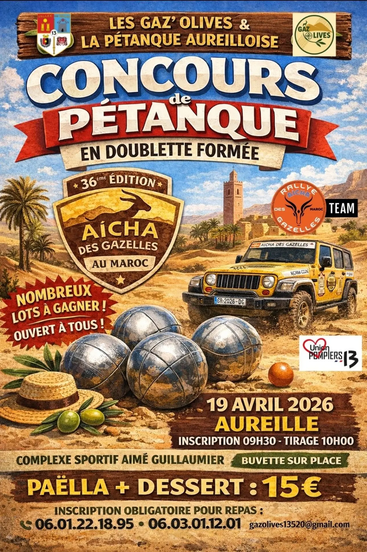 Poster Special ‘Gaz'Olives’ pétanque competition in Aureille 19.04.26