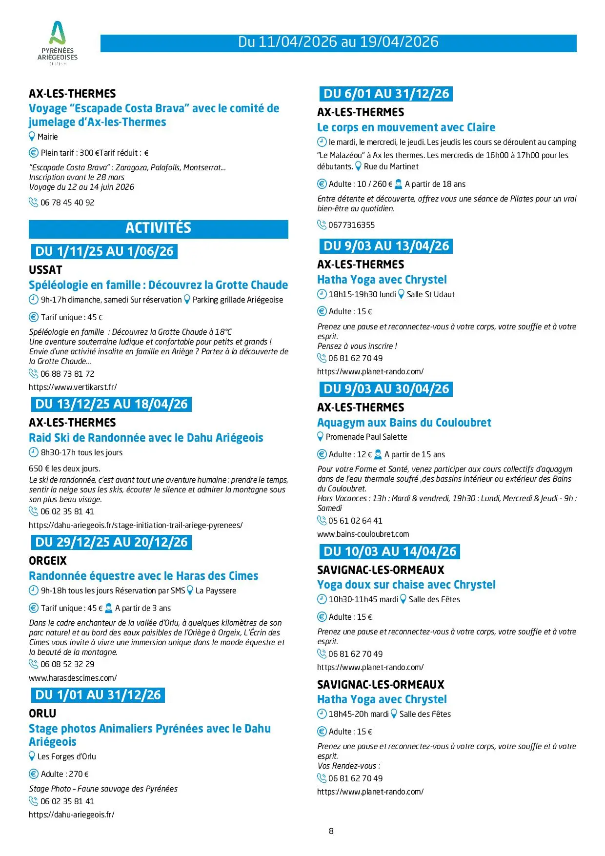 Du 11 au 19.04.Programme Animations & Activités