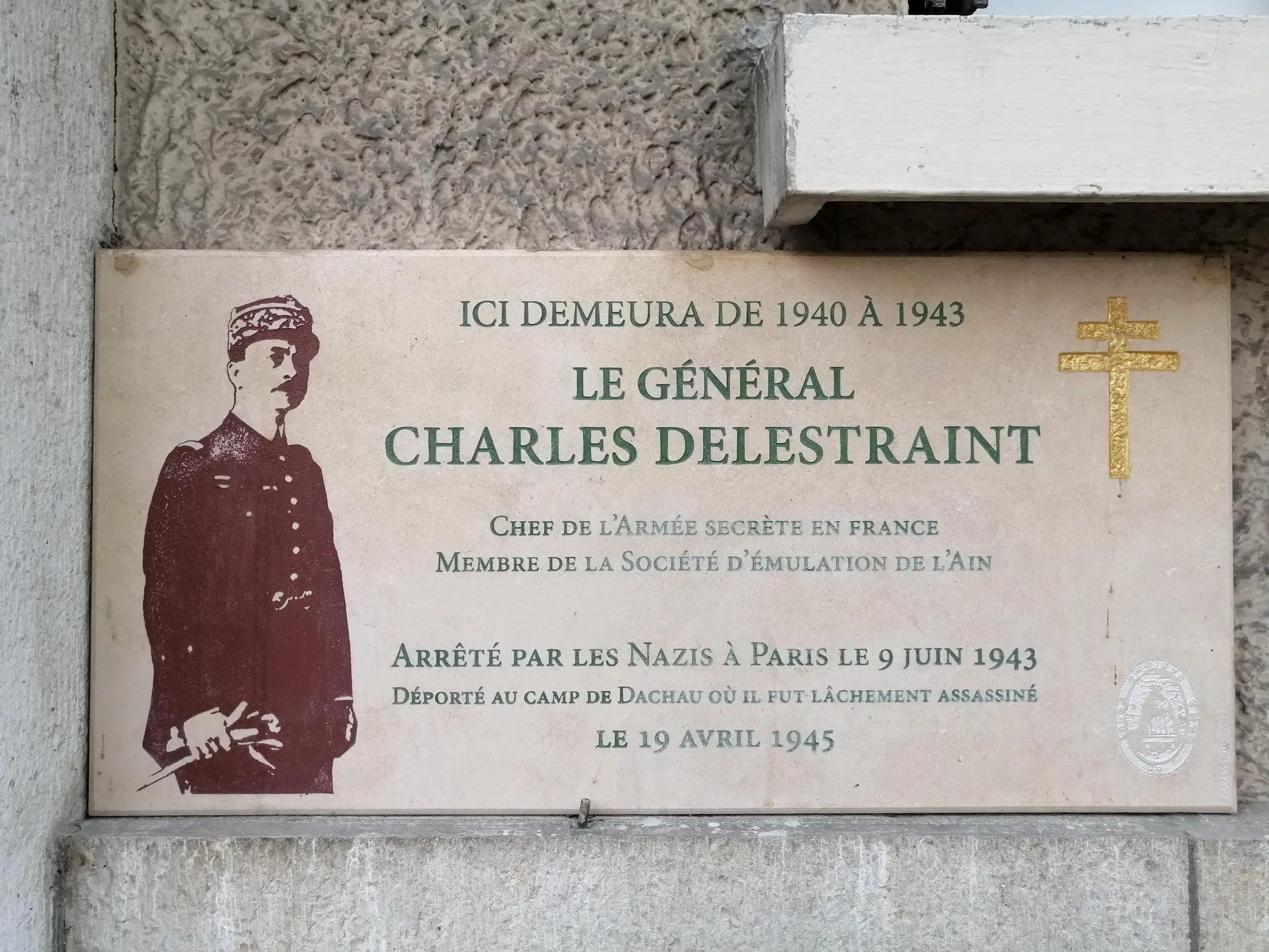 Photographie d'une plaque commémorative située à Bourg-en-Bresse