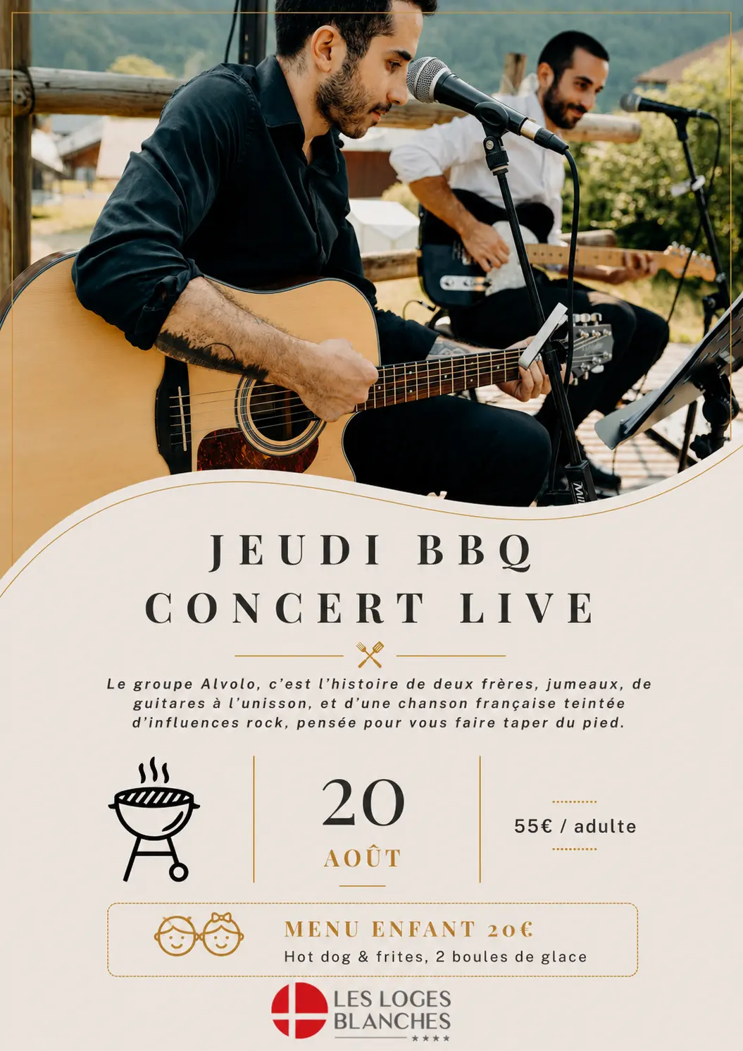 Deux frères jumeaux, guitares à l’unisson, revisitent la chanson française avec une énergie rock entraînante
