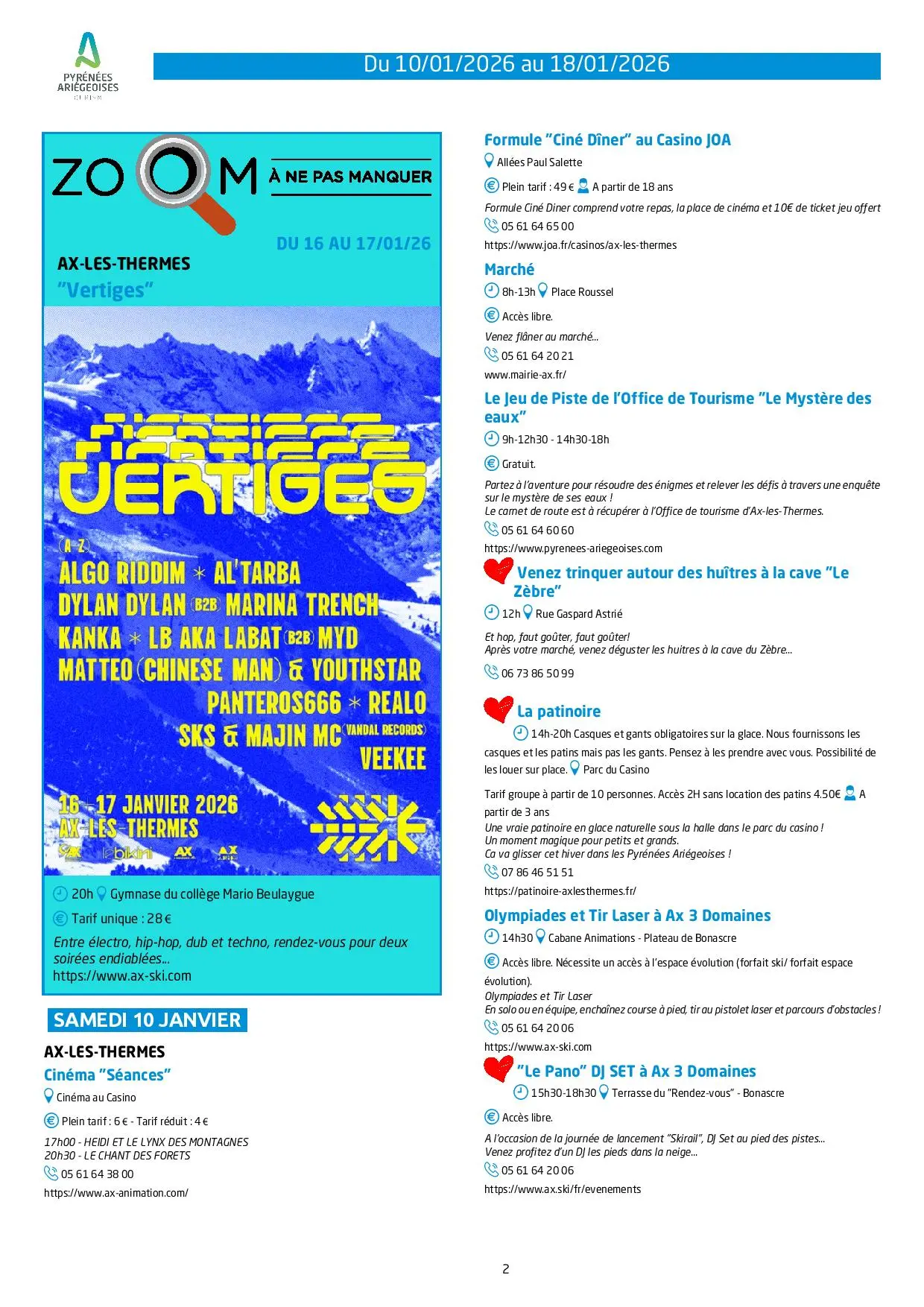 Du 10 au 18.01. Programme des Animations & Activités