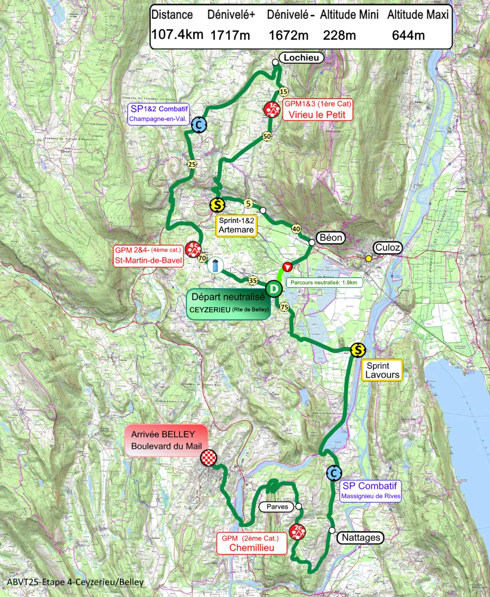 Tracé de l'étape 4 entre Ceyzérieu et Belley - Ain Bugey Valromey Tour 2025 - 37e édition