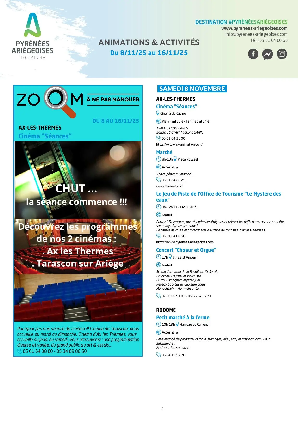 Du 08 au 16.11. 2025. Programme Animations & Activités