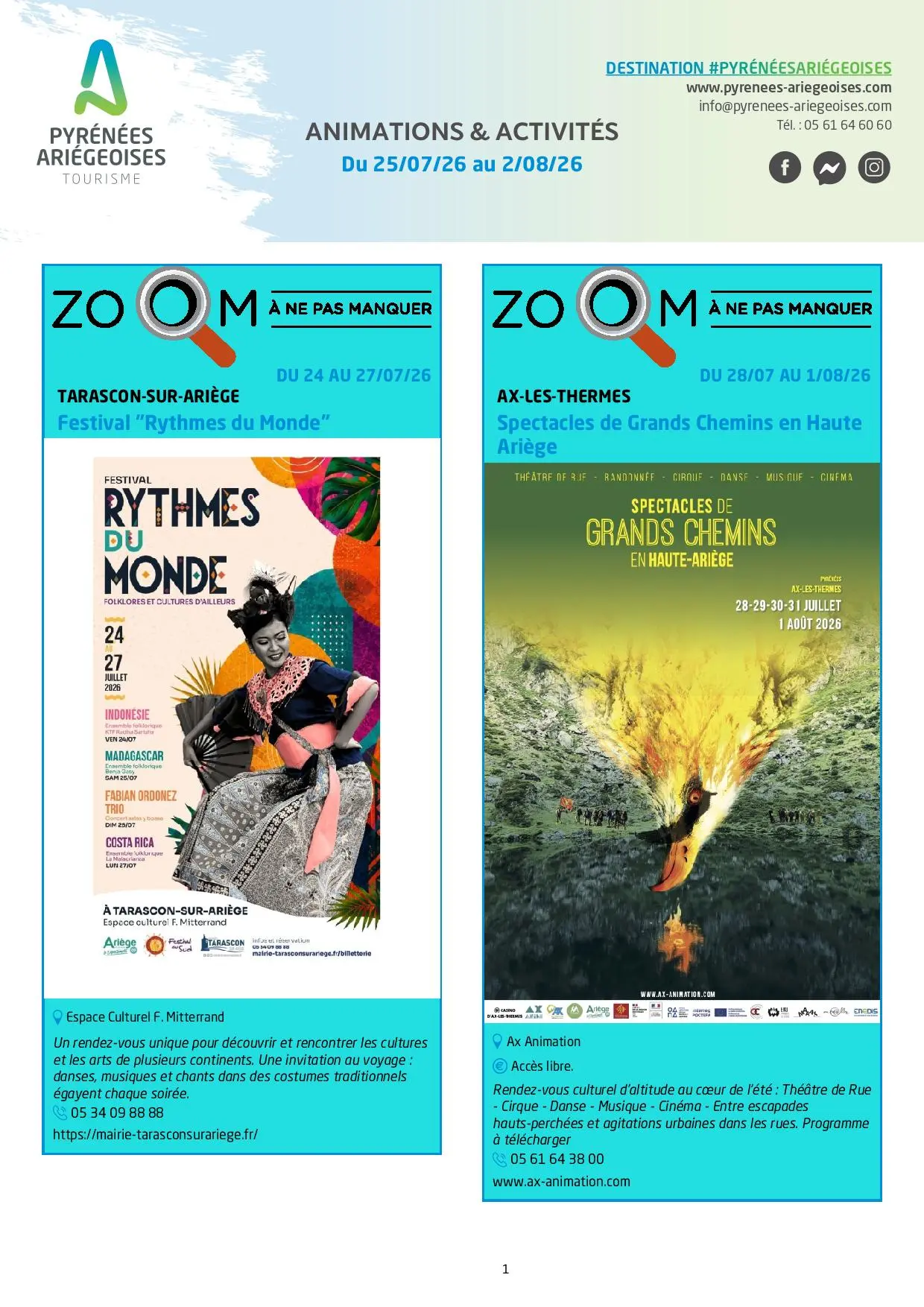 Du 25.07 au 02.08. Programme Animations & Activités