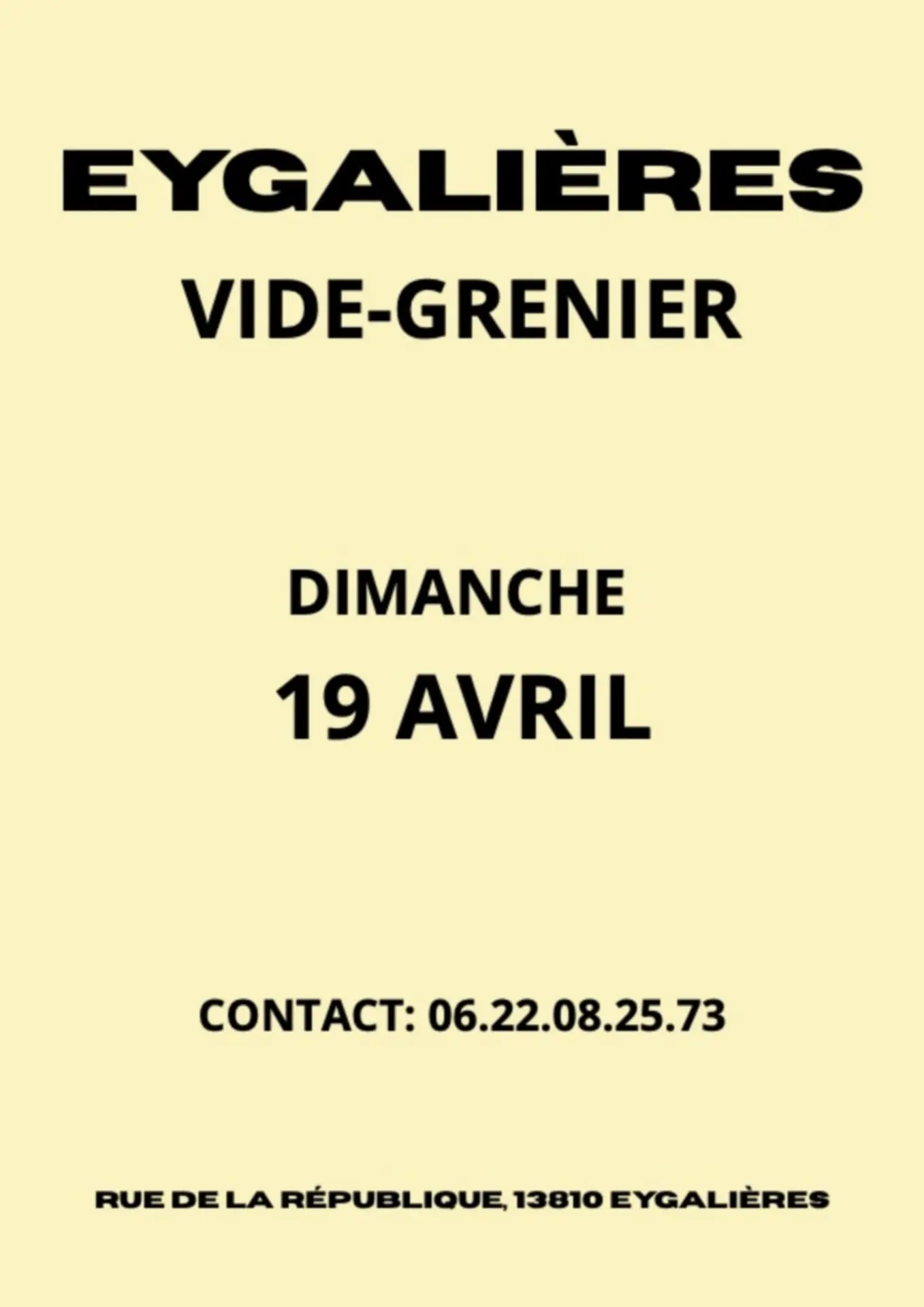 Plakat Flohmarkt in Eygalières 19.04.26