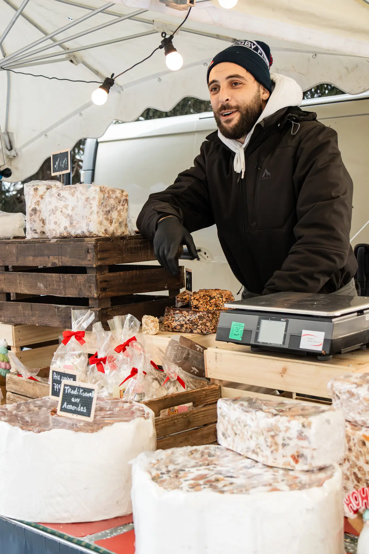 Nougatkraam op de markt van Flaine