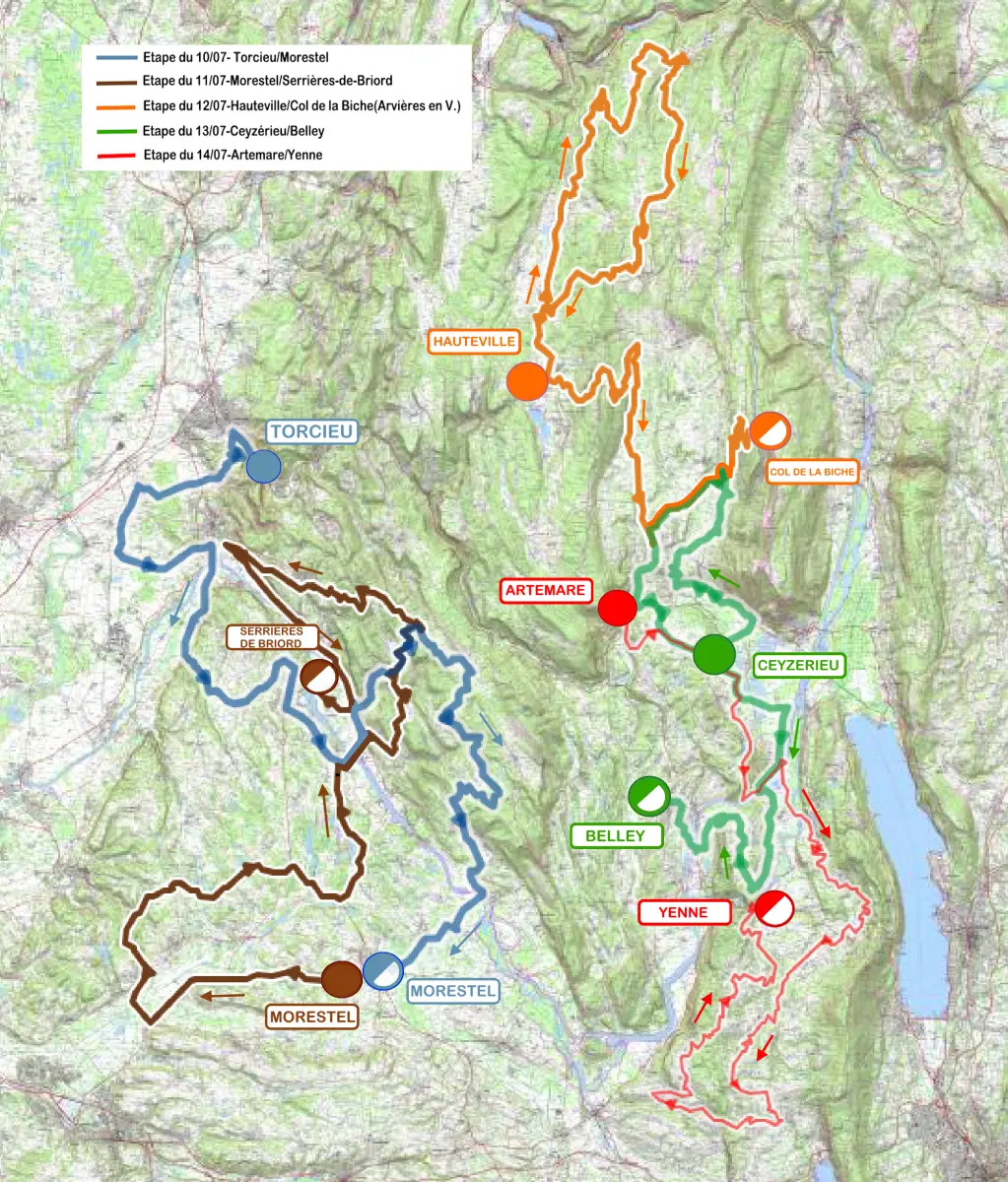 Carte des 5 étapes de l'Ain Bugey Valromey Tour 2025 - 37e édition_Belley