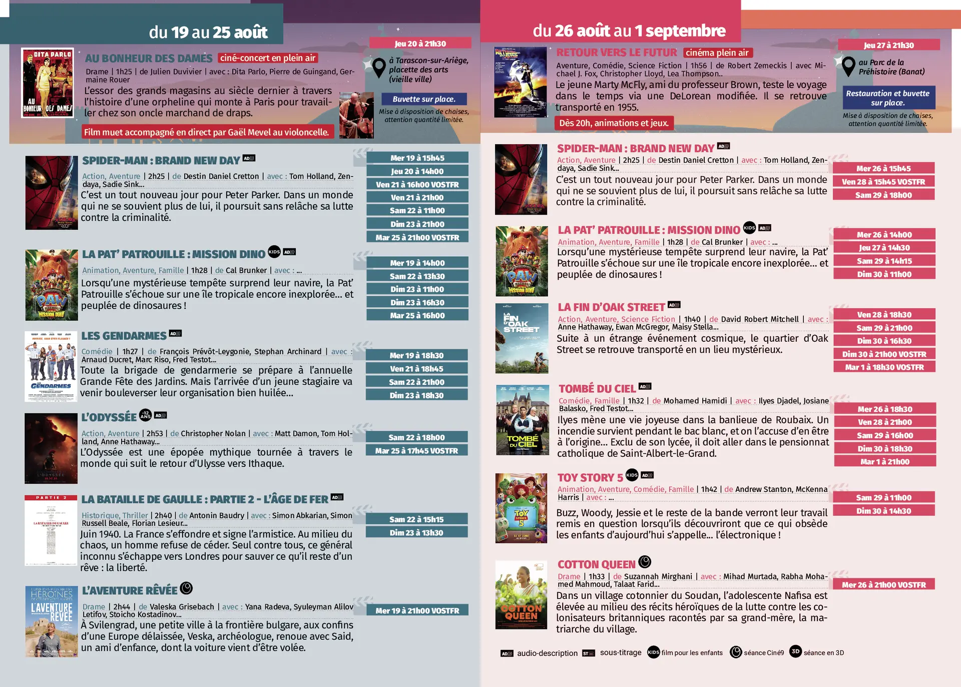 programme du 19 août au 1er septembre
