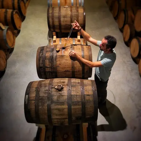 Visite de l'orge au whisky en anglais - Les chineurs de malt_Le Thor chai avec tonneaux en bois