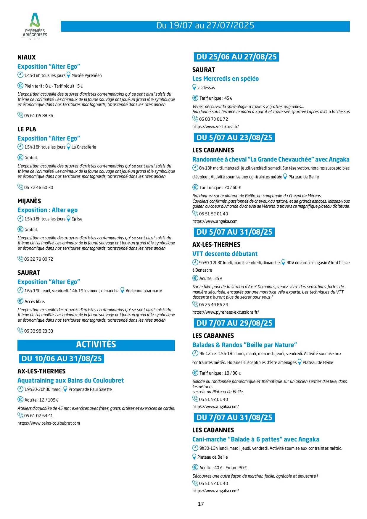 Du 19 au 27.07.Programme Animations & Activités