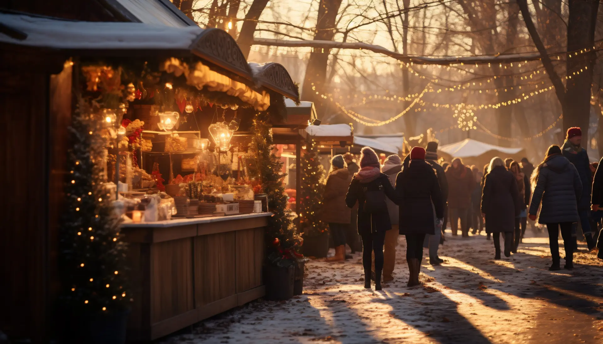Beau marché de rue au coucher du soleil