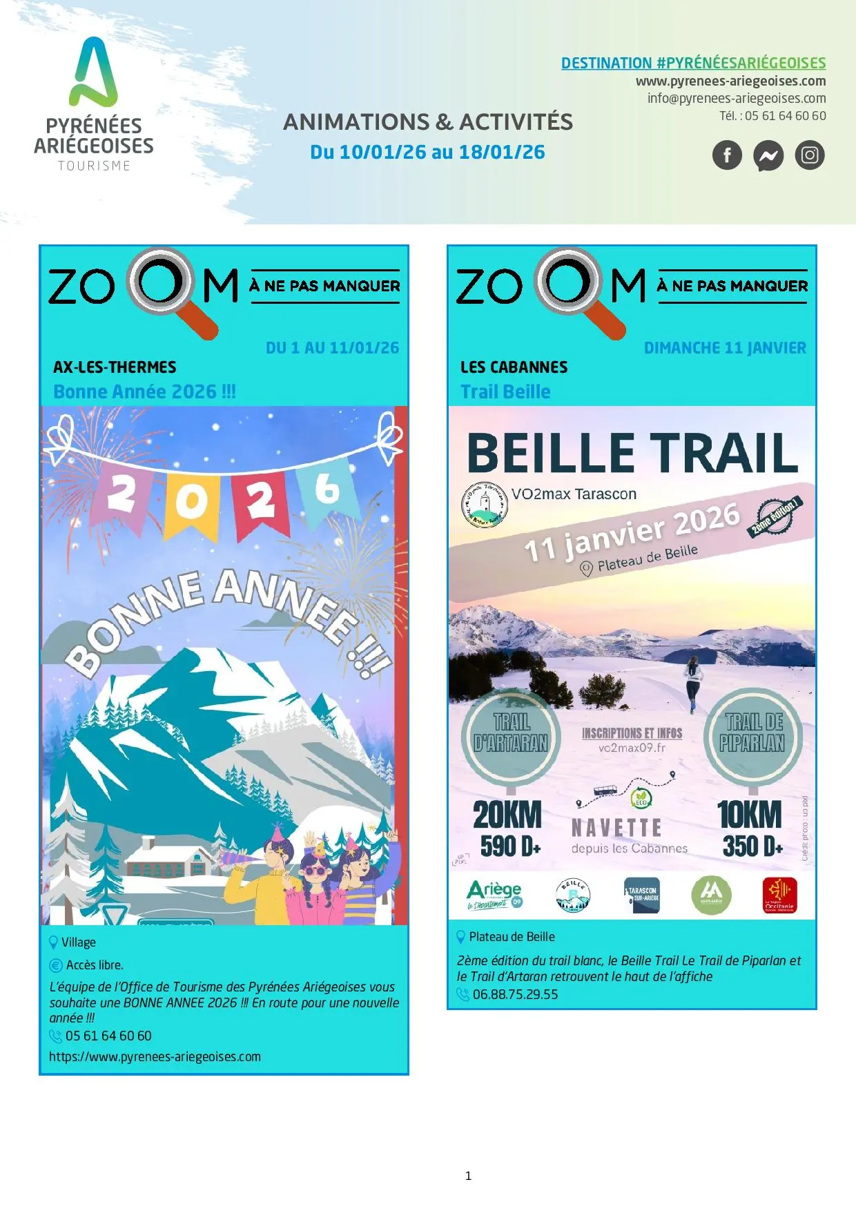 Du 10 au 18.01. Programme des Animations & Activités