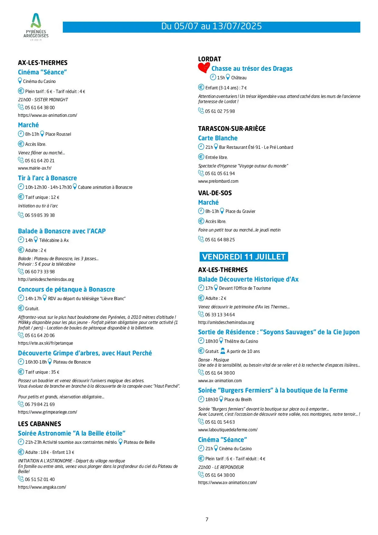 Du 05 au 13.07.Programme Animations & Activités