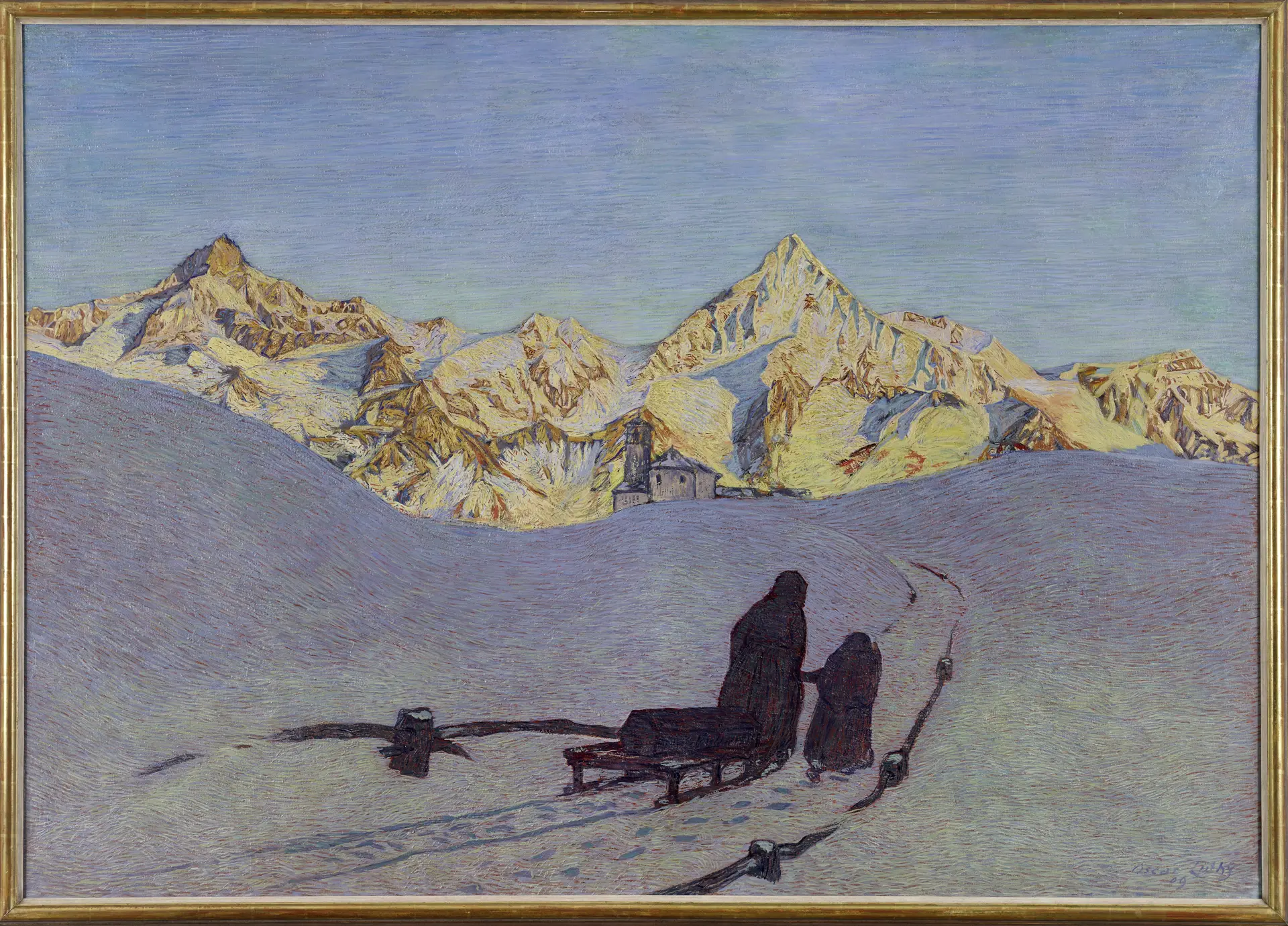 Oscar Lüthy 1882-1945, Requiem dans les Alpes (Vue du Weisshorn depuis le Gornergrat), 1909. Huile sur toile 144 x 204 cm.