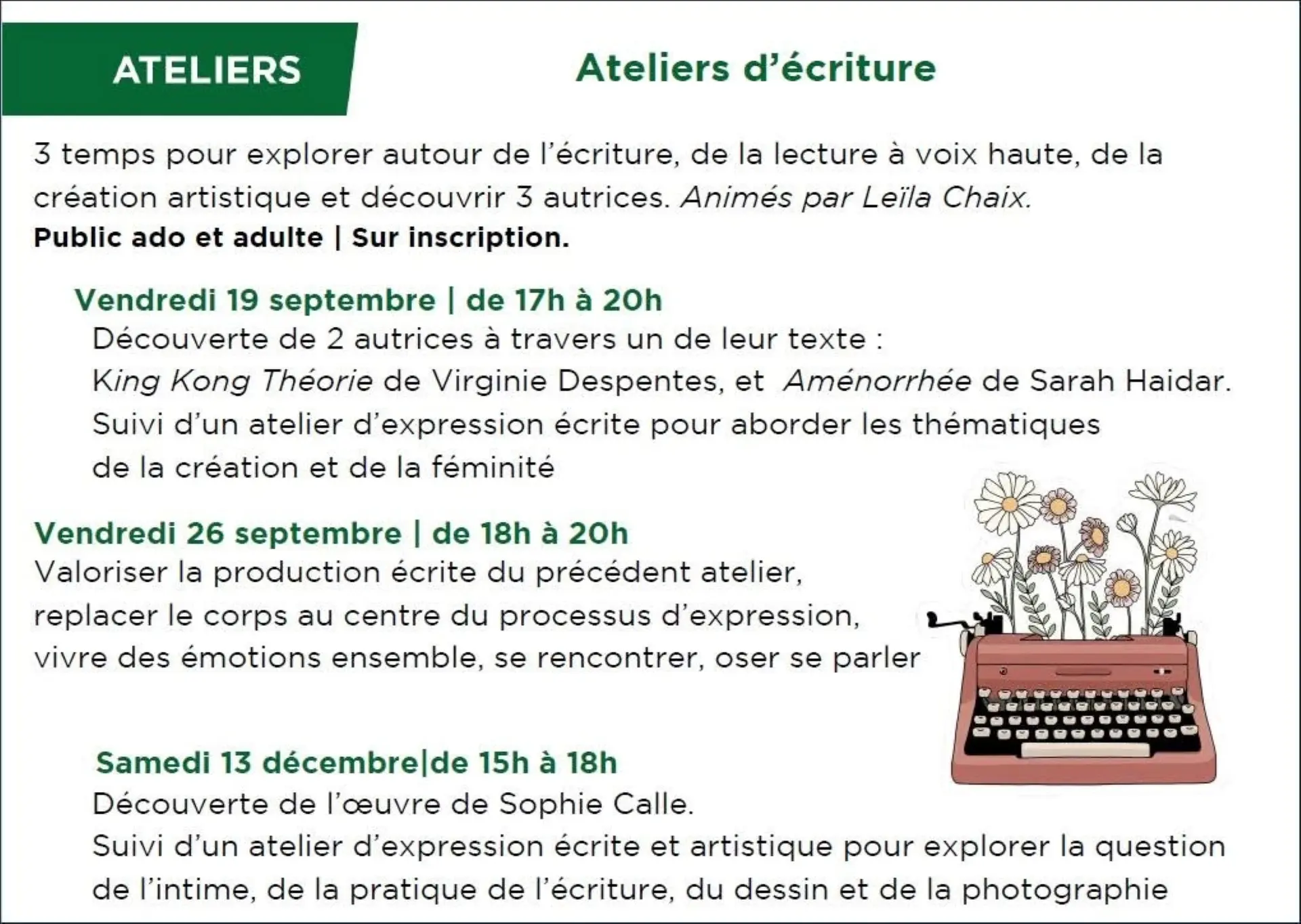 Ateliers d'écriture