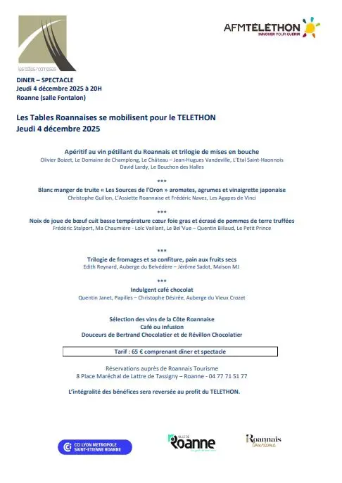 Menu Tables Roannaises au profit du Téléthon_Roanne