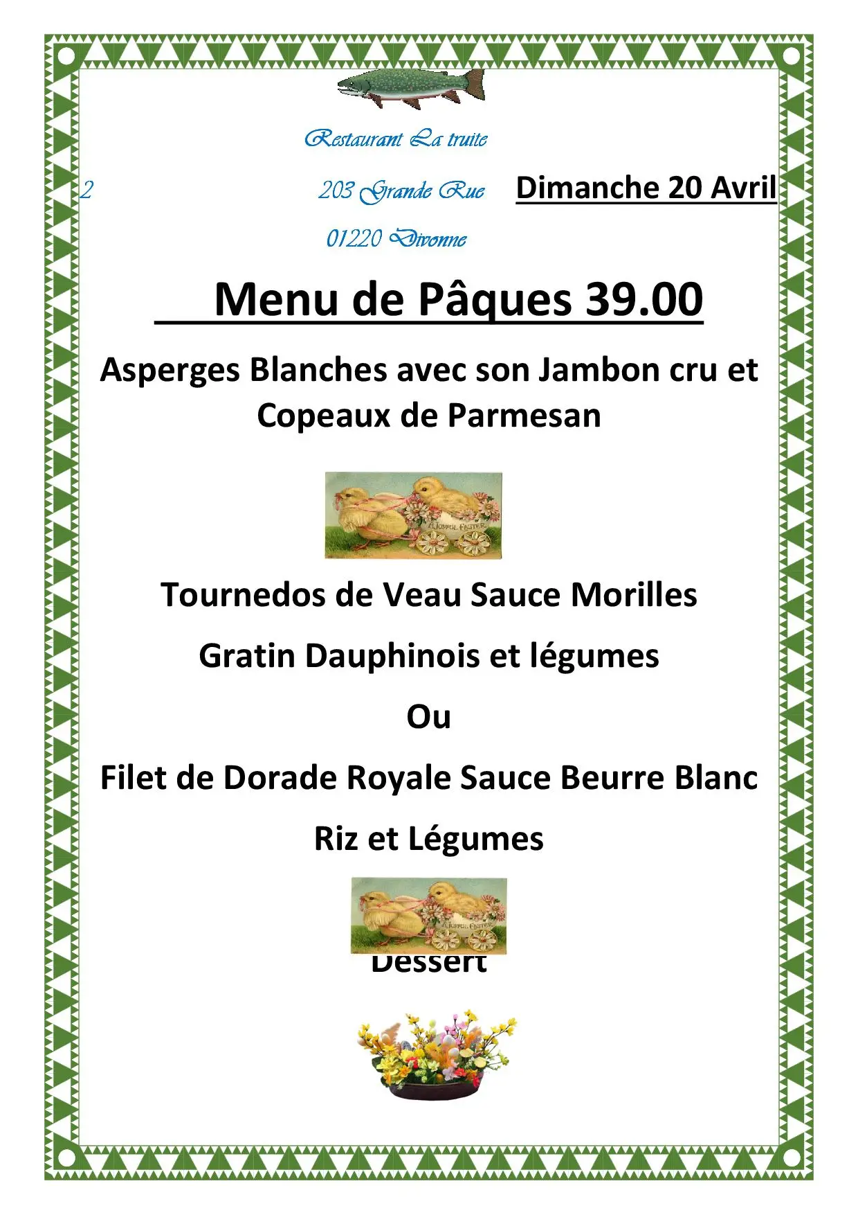 Menu de Pâques à la Truite