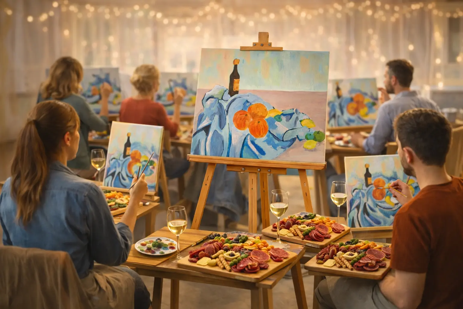 Illustration montrant des fmmes et des hommes en train de peindre