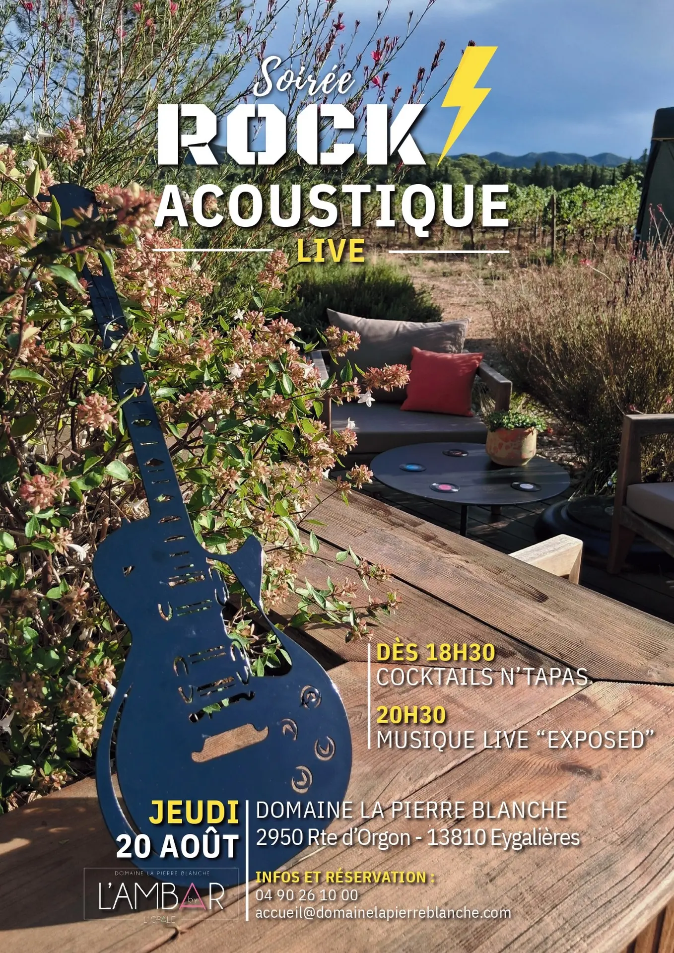 Poster Acoustic rock evening at the Ambar in Eygalières 20.08.26