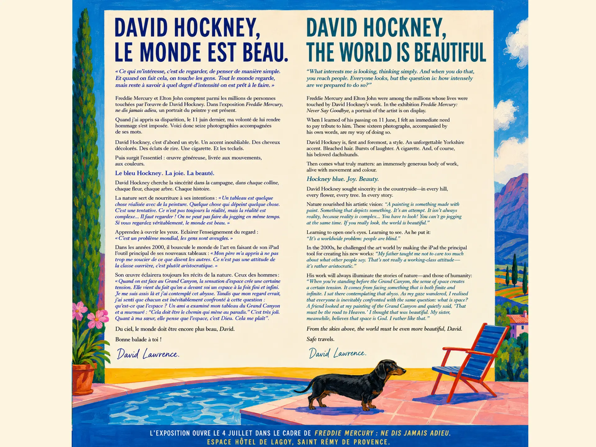 Descriptif français / anglais exposition  David Hockney à l'espace Hôtel de Lagoy