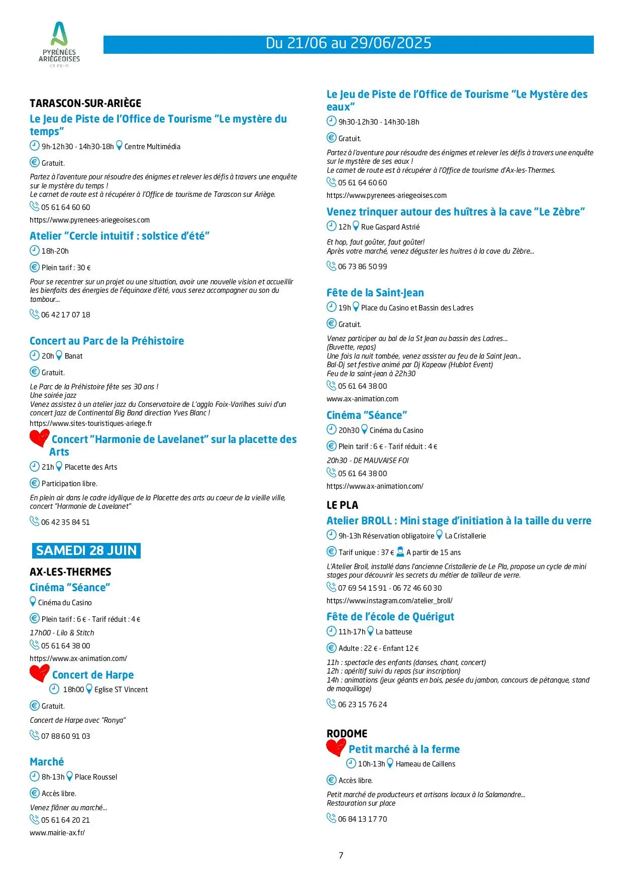 Animations du 21 au 29 juin